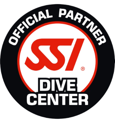 SSI Dive Center logo with red and white design on a black background