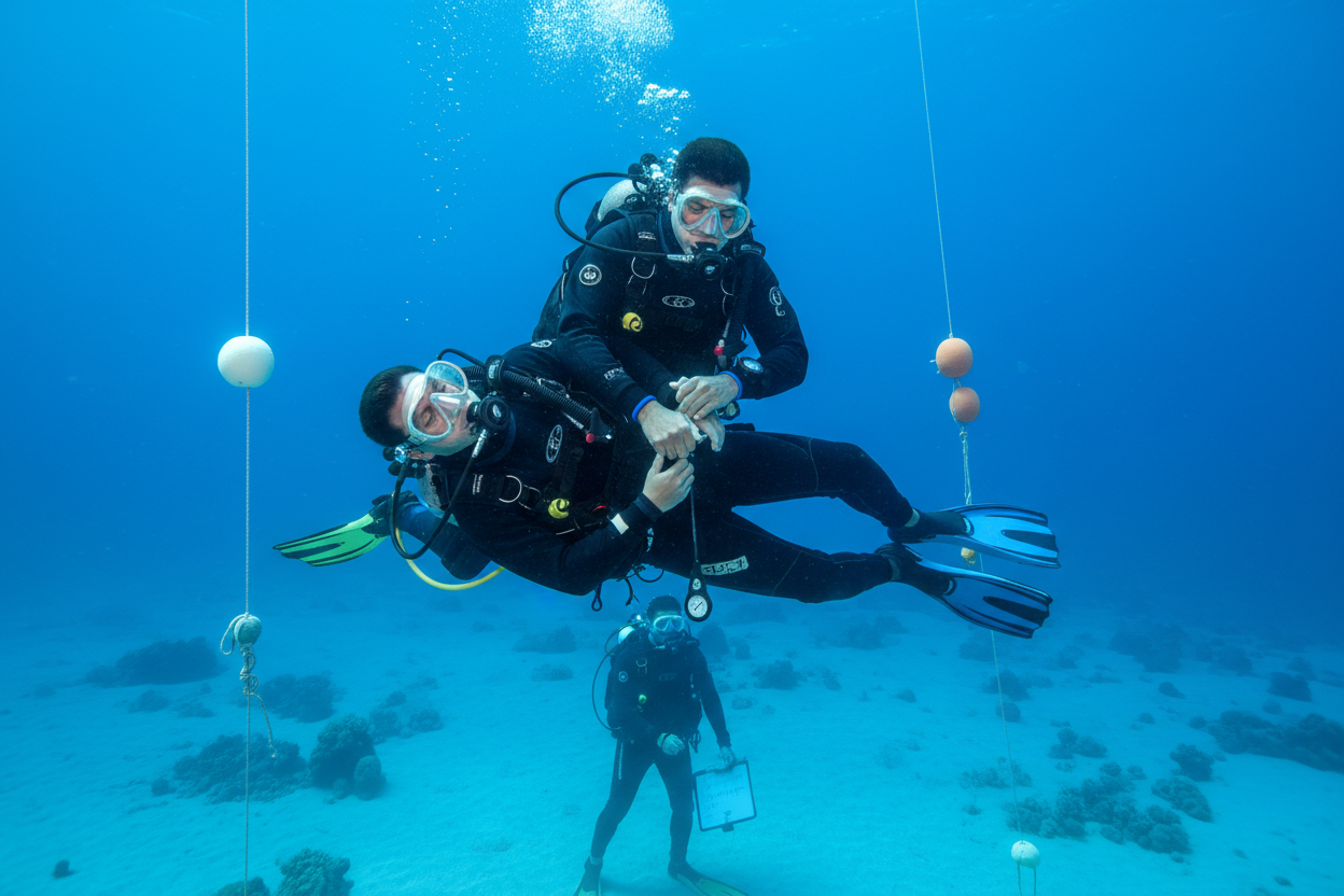 scuba diver doing stress and rescue course