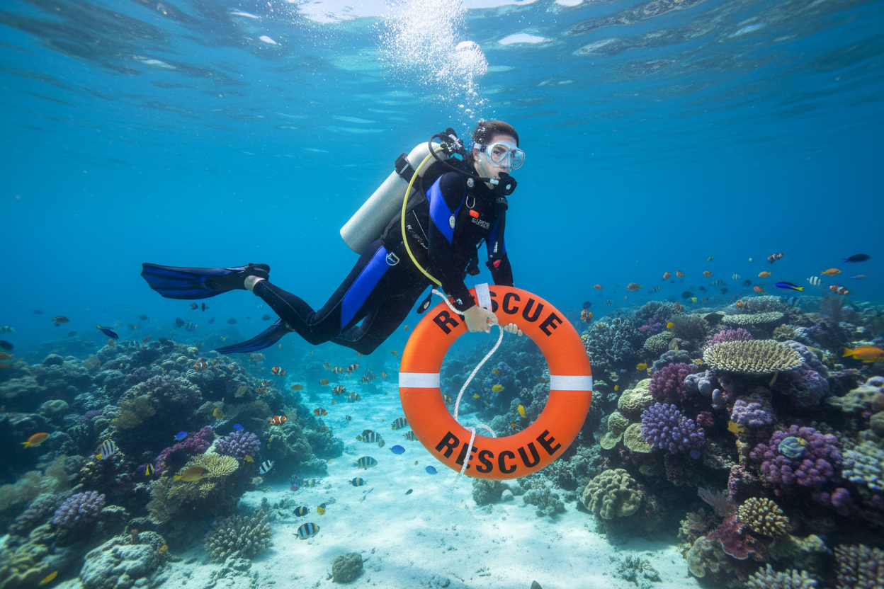 scuba diver with ring buoy